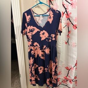 Floral Midi Dress in Navy and Pink
